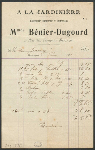Ms Z 752 - Factures et lettres de commerçants et d'entreprises de Besançon, avec en-tête. 1890-1949
