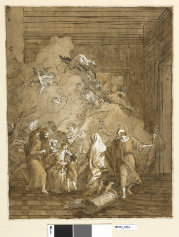 Élisabeth, Zacharie et le petit saint Jean-Baptiste rendent visite à la Sainte Famille