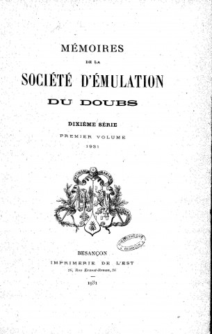 01/01/1931 - Mémoires de la Société d'émulation du Doubs [Texte imprimé]