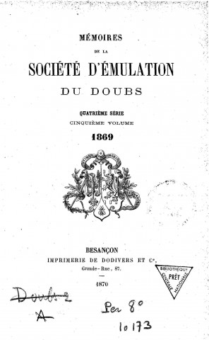 01/01/1869 - Mémoires de la Société d'émulation du Doubs [Texte imprimé]