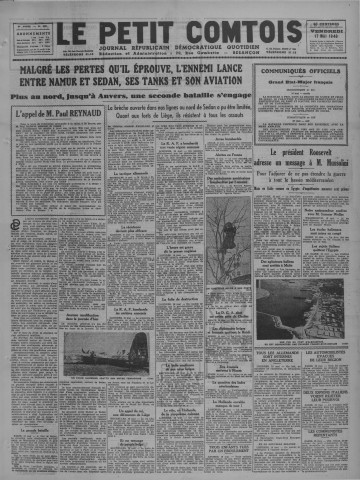 17/05/1940 - Le petit comtois [Texte imprimé] : journal républicain démocratique quotidien