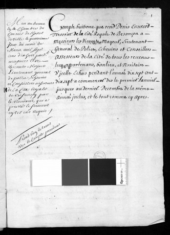 Comptes de la Ville de Besançon, recettes et dépenses, Compte de Denis Euvrard (1717)