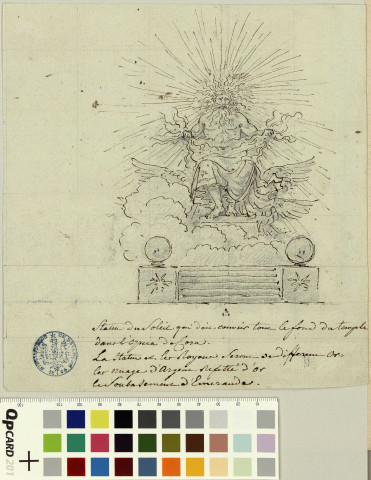 Statue du soleil pour l'opéra de "Cora". Projet de décor de théâtre / Pierre-Adrien Pâris , [S.l.] : [P.-A. Pâris], [1700-1800]