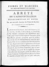 Foires et marchés du département du Doubs. Arrêté de l'administration départementale du Doubs sur une nouvelle fixation des foires et marchés, du 6 vendémiaire de la 7e année républicaine