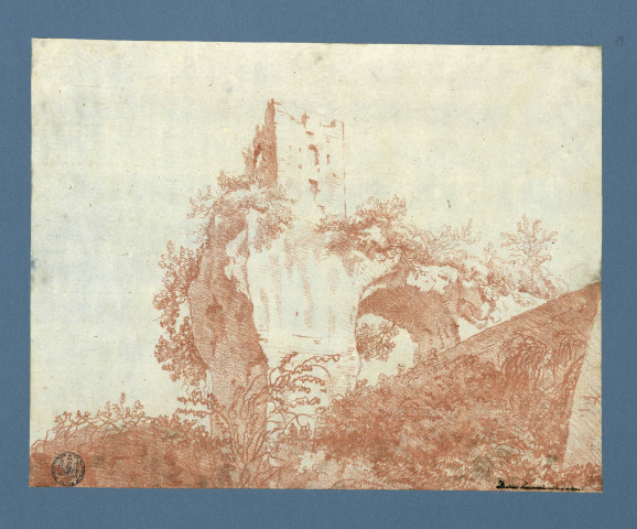 Paysage des ruines d'un château / Joseph-Barthélémy Le Bouteux , [S.l.] : [J.-B. Le Bouteux], [1700-1800]