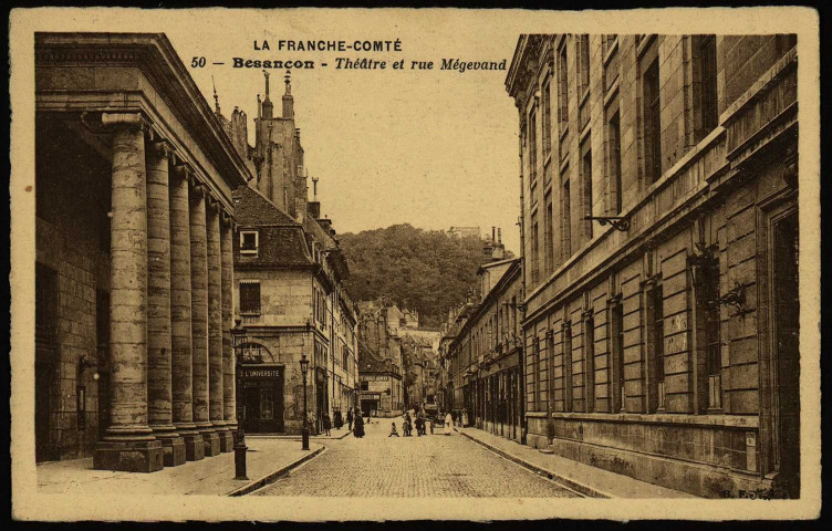 Besançon - Théâtre et rue Mégevand [image fixe] , Paris : B. F. "Lux" ; Imp. Catala Frères, 1904/1930