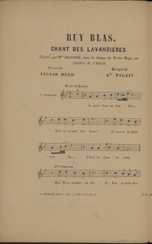 Ruy Blas, chant des lavandières [Musique imprimée] : chanté par Mlle Belgirard au théâtre de l'Odéon : poésie de Victor Hugo /