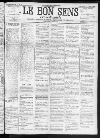 31/07/1892 - Organe du progrès agricole, économique et industriel, paraissant le dimanche [Texte imprimé] / . I