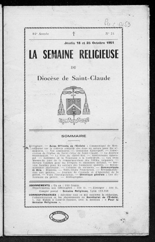 18/10/1951 - La Semaine religieuse du diocèse de Saint-Claude [Texte imprimé]