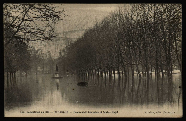 Inondations de Janvier 1910 - Besançon - Promenade Chamars et Statue Pajol. [image fixe] , Besançon : Mosdier, édit. Besançon, 1904/1910