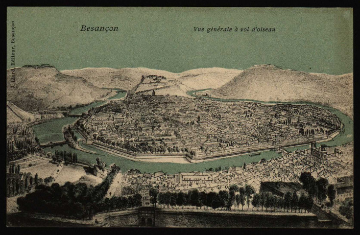 Besançon. Vue générale à vol d'oiseau [image fixe] , Besançon : J. Liard, Editeur, 1905/1908