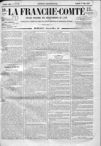 27/03/1857 - La Franche-Comté : organe politique des départements de l'Est