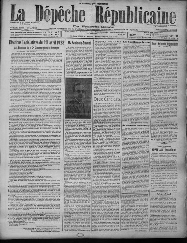20/04/1928 - La Dépêche républicaine de Franche-Comté [Texte imprimé]