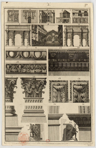 Arc de triomphe et monuments divers [Image fixe] : chapiteaux, frises, entablements , 1750/1799