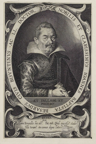 Ioannes Baptista Besardus Civis Bisuntinus ac LL. Doctor ; Nobilis et Clarissimus [estampe] / Lucas Kilian Aug. ad vivum delineavit et sculp. , [S. l.] : Lucas Kilian Aug., 1617