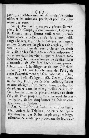 Ordonnance concernant la propreté des rues et places de la Cité, du 1er décembre 1784
