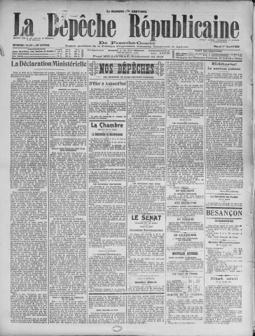 01/04/1924 - La Dépêche républicaine de Franche-Comté [Texte imprimé]