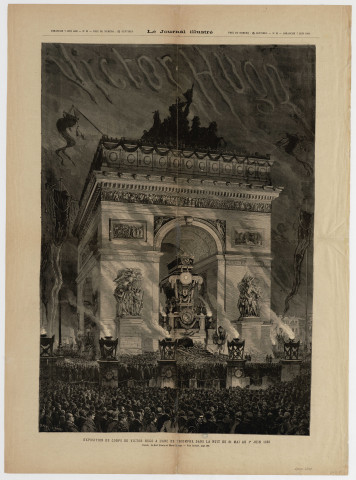 Exposition du corps de Victor Hugo à l'Arc de Triomphe dans la nuit du 31 mai au 1er juin 1885 [image fixe] / Dessin de Karl Fichot et Henri Meyer , 1885