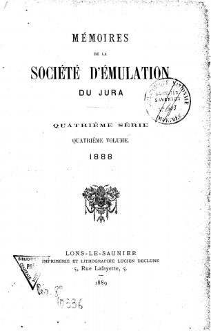 01/01/1888 - Mémoires de la Société d'émulation du Jura [Texte imprimé]