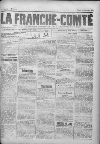 31/10/1899 - La Franche-Comté : journal politique de la région de l'Est