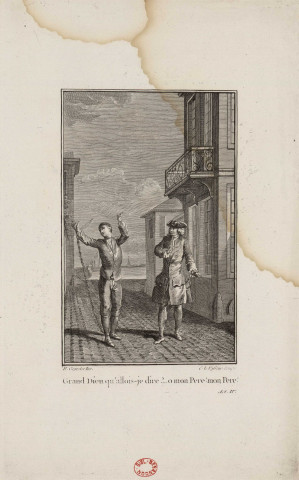 [Gravure pour l'acte IV scène 6 de "L'Honnête criminel" de Fenouillot de Falbaire] [estampe] / H. Gravelot inv. C. le Vasseur sculp. , [Paris : s.n., circa 1780]