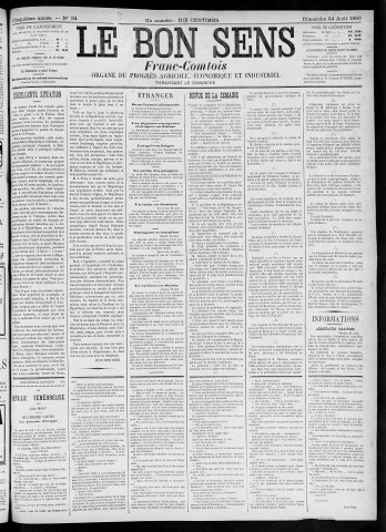 24/08/1890 - Organe du progrès agricole, économique et industriel, paraissant le dimanche [Texte imprimé] / . I