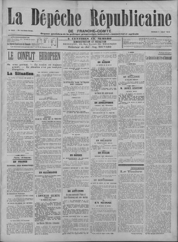 01/08/1914 - La Dépêche républicaine de Franche-Comté [Texte imprimé]
