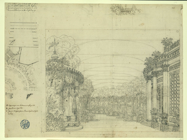 Monuments et jardin. Projet de décor de théâtre / Pierre-Adrien Pâris , [S.l.] : [P.-A. Pâris], [1700-1800]