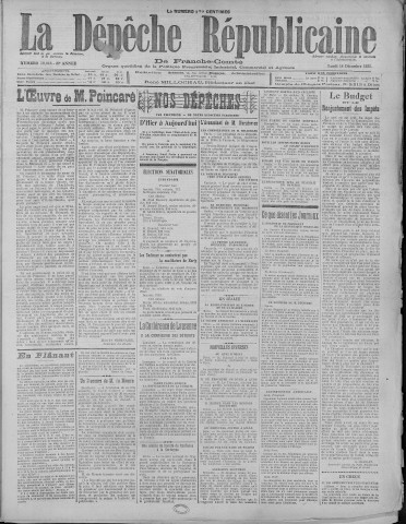 18/12/1922 - La Dépêche républicaine de Franche-Comté [Texte imprimé]