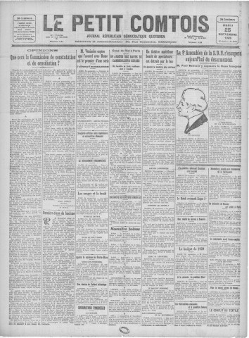 25/09/1928 - Le petit comtois [Texte imprimé] : journal républicain démocratique quotidien