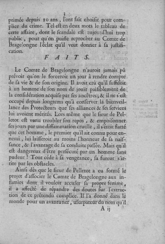 Mémoire pour le comte de Bragelongne contre le sieur de Pelletot [Signé : de Laune, avocat]