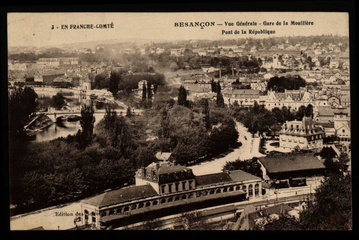 Besançon - Besançon - Vue Générale - Gare de la Mouillère - Pont de la République. [image fixe] , Besançon : Edition des Nouvelles Galeries, 1904/1916