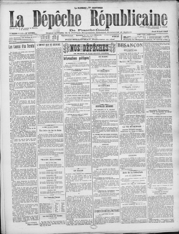 08/04/1926 - La Dépêche républicaine de Franche-Comté [Texte imprimé]