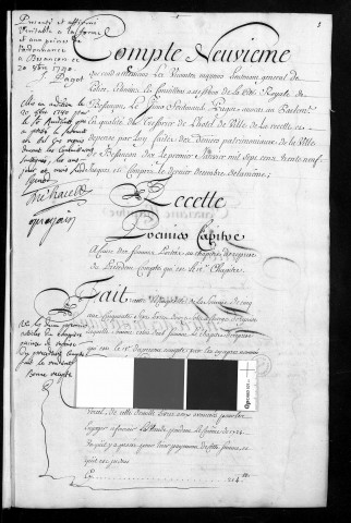 Comptes de la Ville de Besançon, recettes et dépenses, Compte de Ferdinand Pagot (1739)