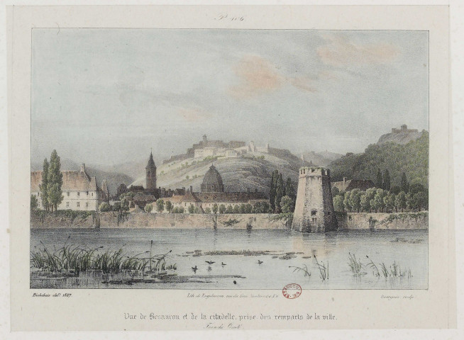 Vue de Besançon et de la Citadelle, prise des remparts de la ville [image fixe] : Franche-Comté / Bichebois delt. 1827, Bourgeois sculp. , 1827