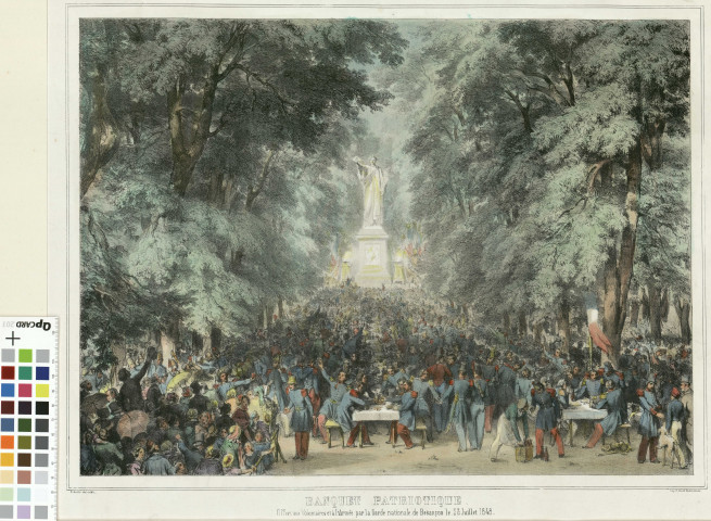 Banquet patriotique offert aux volontaires et à l'armée par la Garde nationale de Besancon le 28 juillet 1848 [image fixe] / Edouard Baille, A Girod