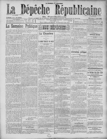 01/08/1926 - La Dépêche républicaine de Franche-Comté [Texte imprimé]