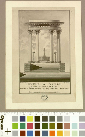 Temple et autel élevés au Champ de Mars pour la Fédération du 14 juillet 1790. Monument érigé à Besançon par Bertrand [dessin] / de Dangel , [Besançon] : [Dangel], [1790]