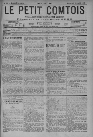 22/08/1883 - Le petit comtois [Texte imprimé] : journal républicain démocratique quotidien
