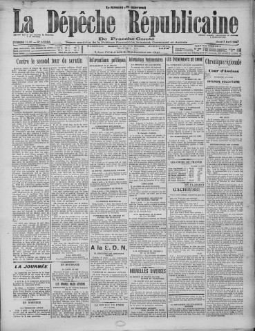 07/04/1927 - La Dépêche républicaine de Franche-Comté [Texte imprimé]