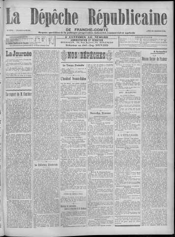 29/01/1912 - La Dépêche républicaine de Franche-Comté [Texte imprimé]