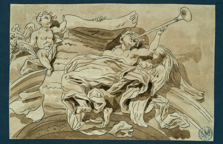 Ange sonnant de la trompette au-dessuns d'une arcature , [S.l.] : [s.n.], [1700-1800]
