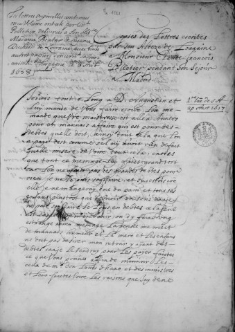 Ms 1121 - « Copies des lettres escrites par Son Alteze de Lorraine [le duc Charles IV] à monsieur Claude-François Pelletier, pendant son séjour à Madrid » (1657-1658)