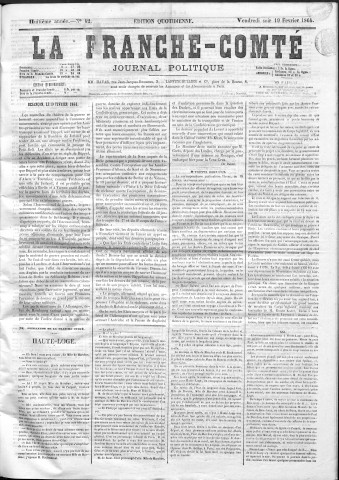 19/02/1864 - La Franche-Comté : organe politique des départements de l'Est