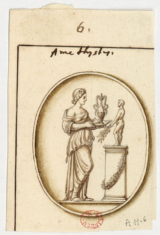 Camée antique, à sujet priapique : une femme présente une aiguière à un Priape sur une colonne, qui tient une branche de feuillage [Image fixe] , [S.l.] : [s.n.], [circa 1650]