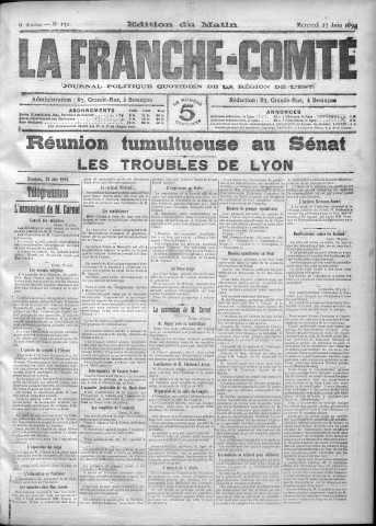 27/06/1894 - La Franche-Comté : journal politique de la région de l'Est