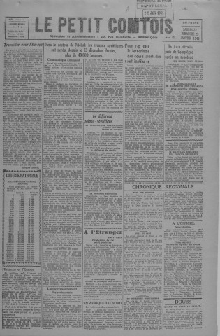 22/01/1944 - Le petit comtois [Texte imprimé] : journal républicain démocratique quotidien