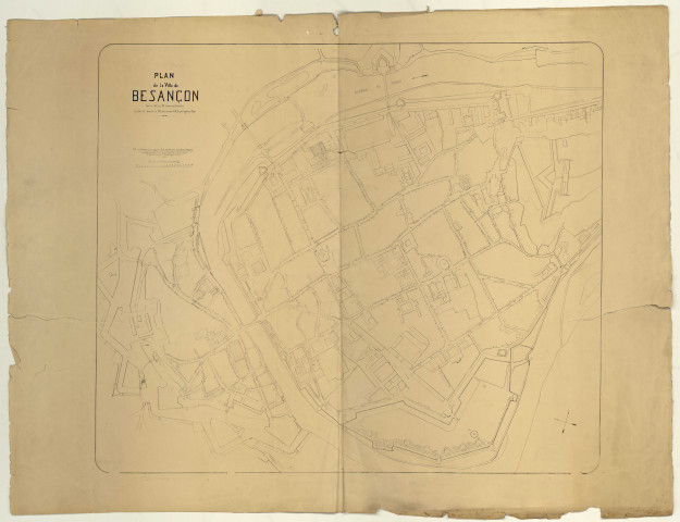 Plan de la ville de Besançon au 1/2000e, levé en 1815 par Mr Jeanneney géomètre, rectifié et complété en 1872 par les soins de Mr. Rouzet ingénieur voyer.