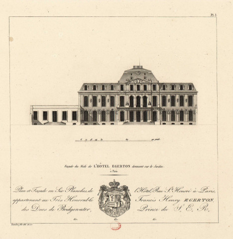 Hôtel Egerton, façade du Midi donnant sur le jardin [image fixe] / Landon fils del. et sc. , 1800/1890