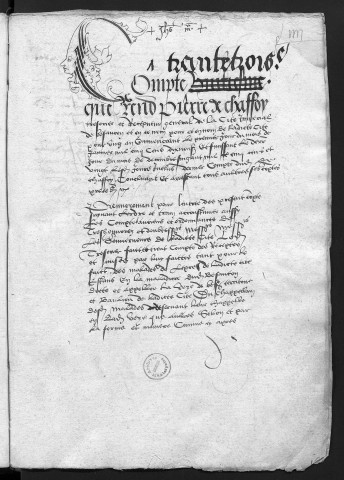 Comptes de la Ville de Besançon, recettes et dépenses, Compte de Pierre de Chaffoy (1er janvier - 31 décembre 1520)